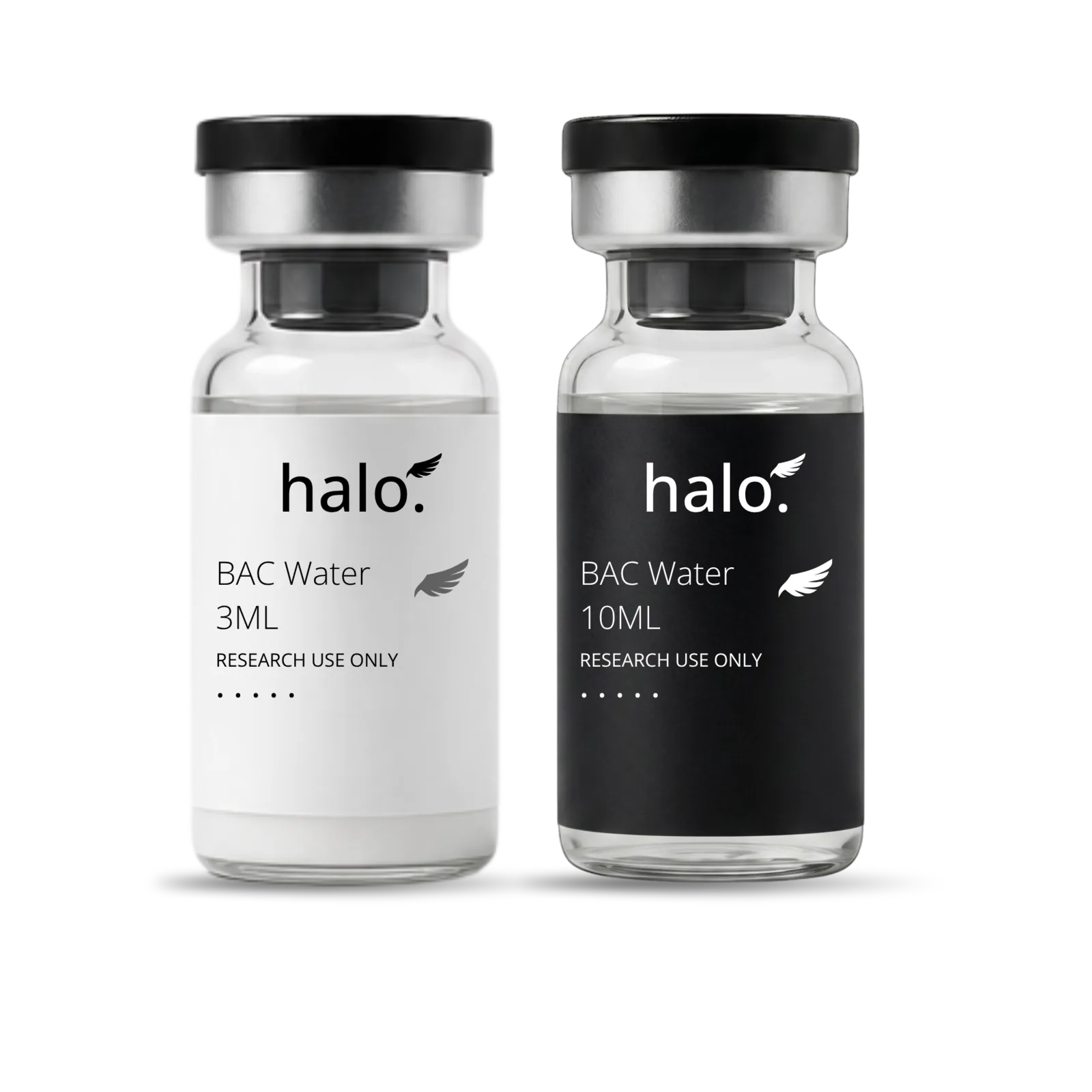 Halo Bac 3ml and 10ml USP-grade bacteriostatic water vials